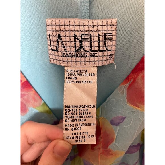 Vintage La Belle Floral V-Neck Ruffle Flutter Sleeve Midi Slip Dress Size 7 - Picture 4 of 4